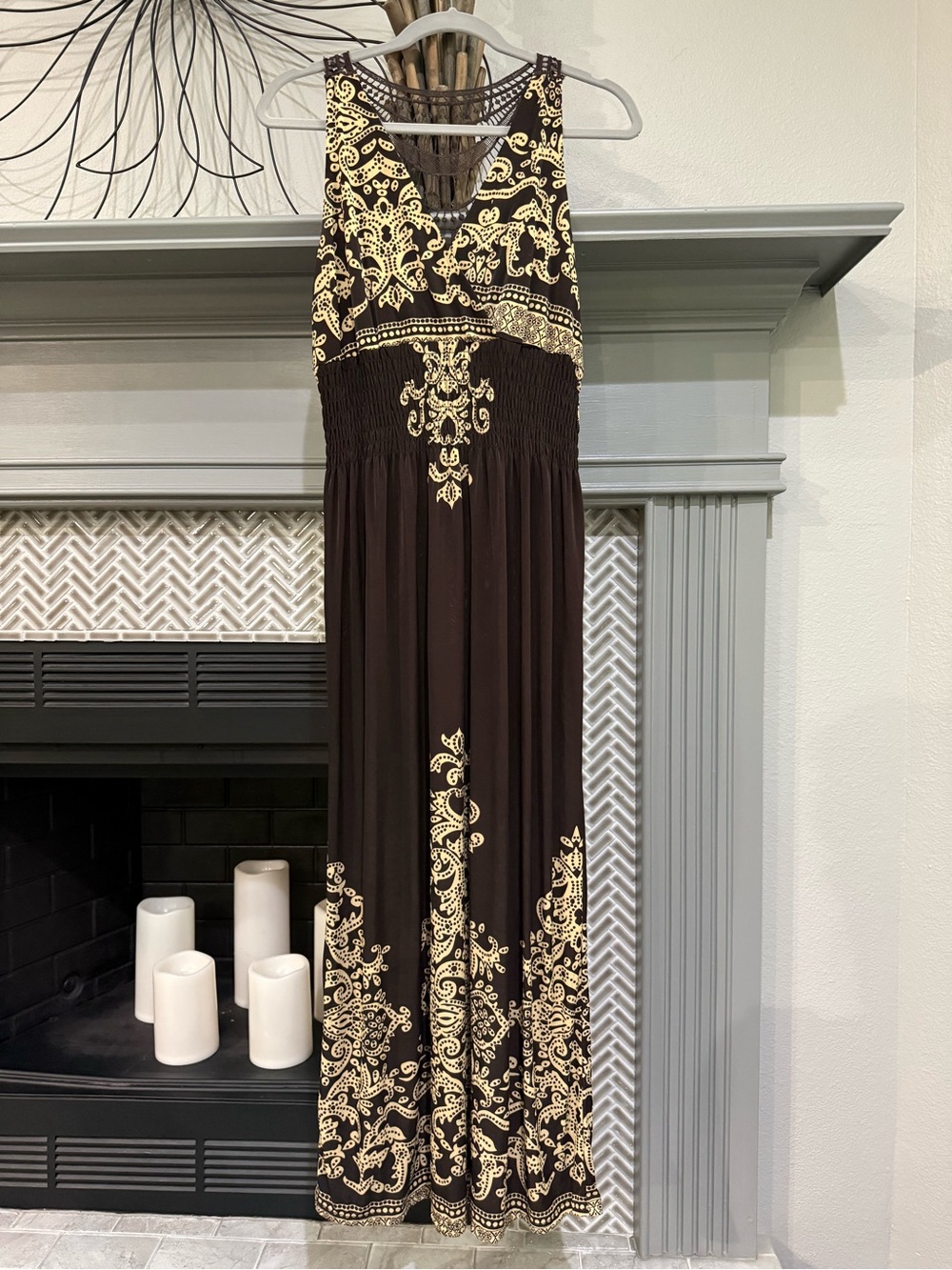 Gold Embroidered Black Maxi Dress - Brand Unspecified